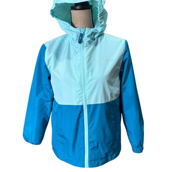 Eddie Bauer Other - Eddie Bauer Girls Hooded Windbreaker Jacket Blue Teal Colorblock Size M 10